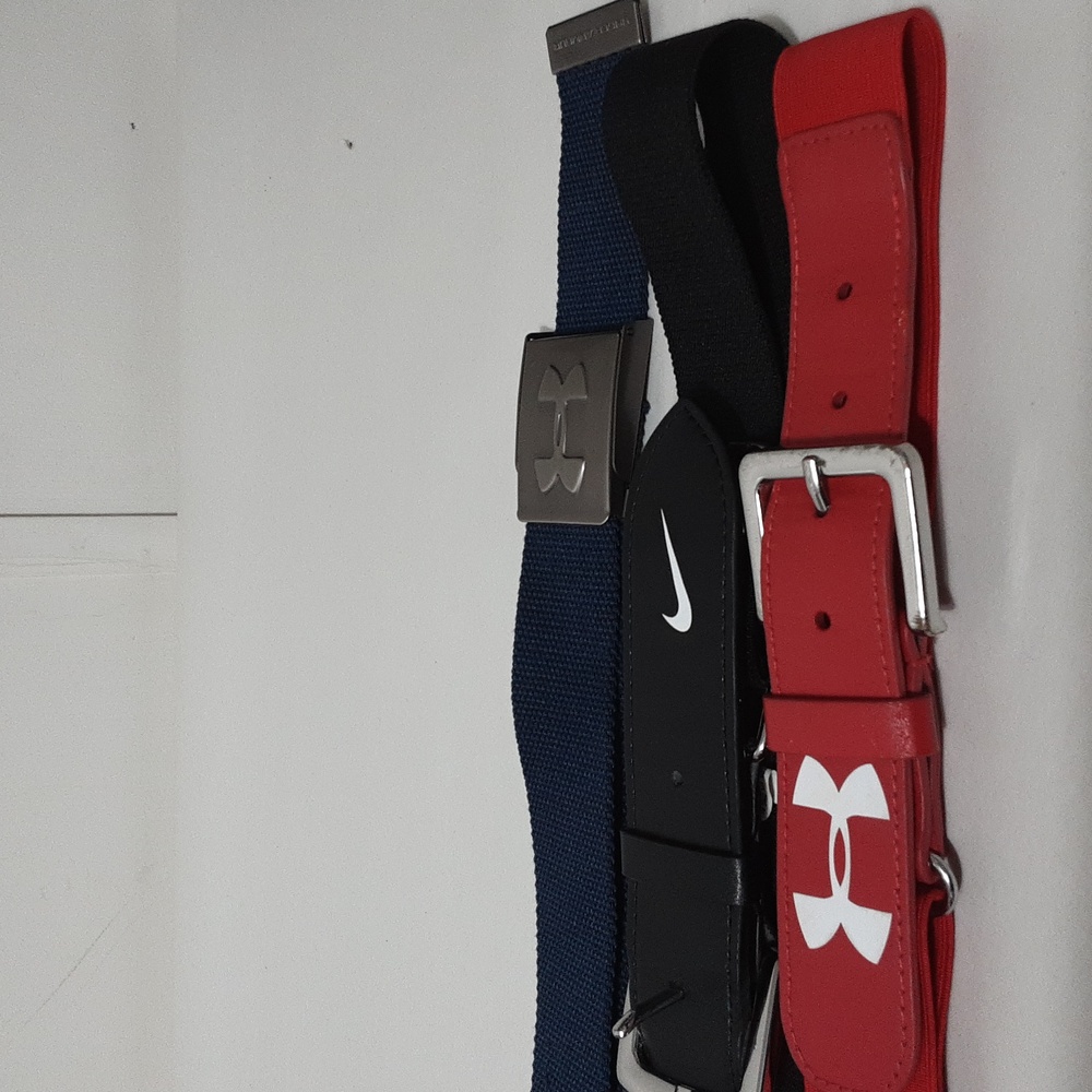 Under‎ Armour & Nike Red, Blue & Black Adjustable Baseball Belts (bundle of 3 )